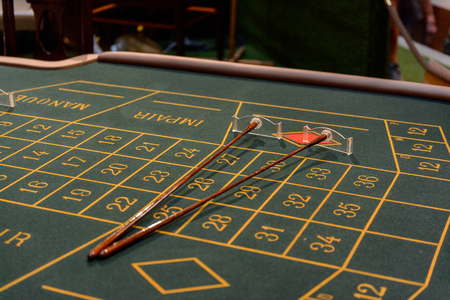 MONTE CARLO, MONACO - AUG 13, 2017: Table in the Hall of the Monte Carlo Casino, popular gambling complex opened in 1863のeditorial素材