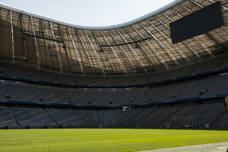 MUNICH, GERMANY - AUG 15, 2017: Allianz Arena, a football stadium with a 75,000 seating capacity,  a home for FC Bayern M.のeditorial素材