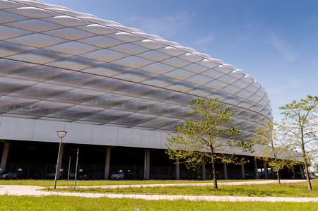 MUNICH, GERMANY - AUG 15, 2017: Allianz Arena, a football stadium with a 75,000 seating capacity,  a home for FC Bayern M.のeditorial素材