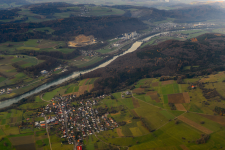 Nature, River, houses and villages of Switzerland.の写真素材
