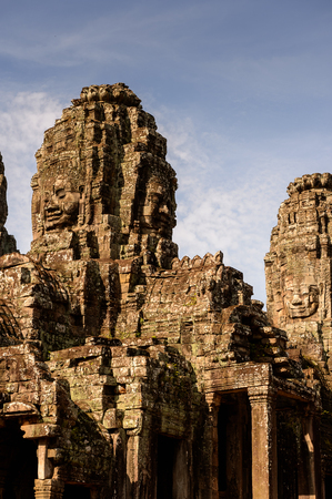 Part of Bayon, Khmer temple at Angkor in Cambodia. Official state temple of the Mahayana Buddhist King Jayavarman VIIの写真素材