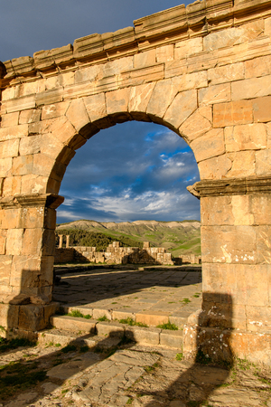 Djemila, the archaeological zone of the well preserved Berber-Roman ruins in North Africa, Algeria.の写真素材