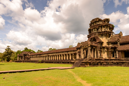 Angkor Wat (Temple City), a Buddhist, temple complex in Cambodia and the largest religious monument in the world. View from the gardenの写真素材