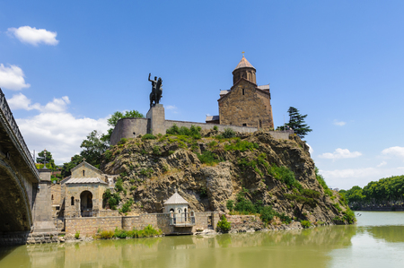 Statue of King Vakhtang Gorgasali near the Methehi church in tbilisi, Georgiaの写真素材