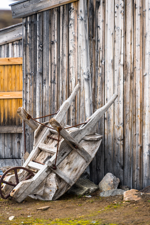 Broken carriage in  New London mining settlement, Svalbard archipelagoの写真素材