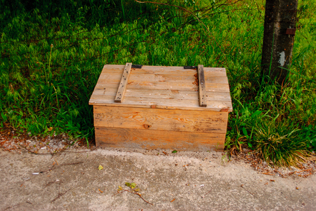 Wooden box in Pripyat, a ghost town in northern Ukraine, evacuated the day after the Chernobyl disaster on April 26, 1986の写真素材