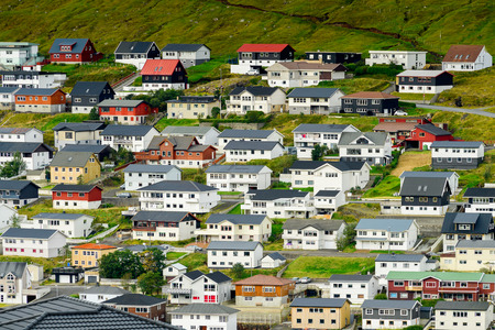 Settlement on Bordoy, an island in the north-east of the Faroe Islandsの写真素材