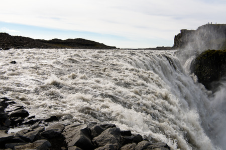 Dettifoss, a waterfall in Vatnajokull National Park in Northeast Iceland, the most powerful...