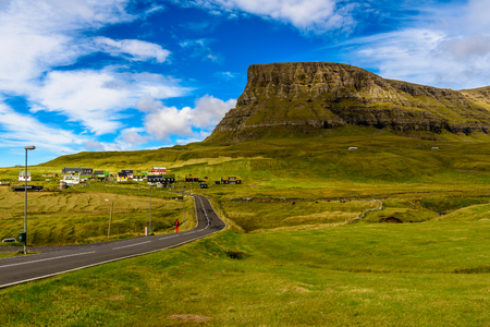 Gasadalur, a village  on the west side of Vagar, Faroe Islandsの写真素材