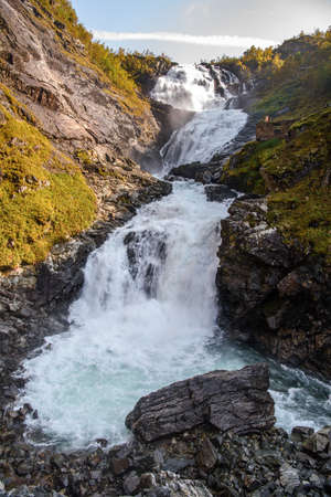 Kjosfossen, incredible waterfall of Norwayの写真素材