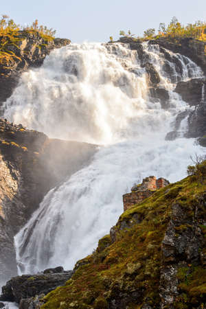 Kjosfossen, incredible waterfall of Norwayの写真素材