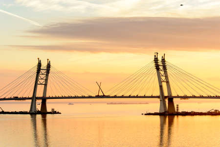 Bridge on the Sunset over the sea in Russiaの写真素材