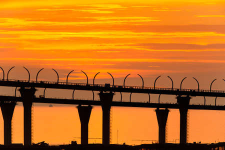Bridge on the Sunset over the sea in Russiaの写真素材