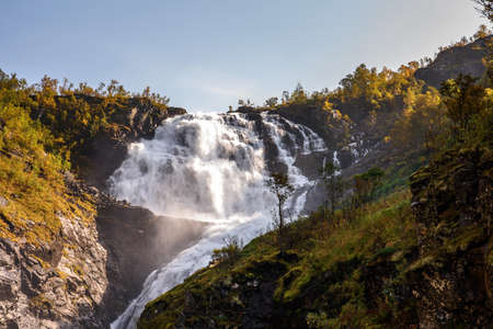 Kjosfossen, incredible waterfall of Norwayの写真素材