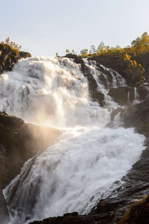 Kjosfossen, incredible waterfall of Norwayの写真素材