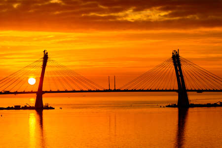 Bridge on the Sunset over the sea in Russiaの写真素材