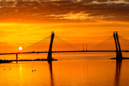 Bridge on the Sunset over the sea in Russiaの写真素材