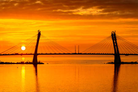 Bridge on the Sunset over the sea in Russiaの写真素材
