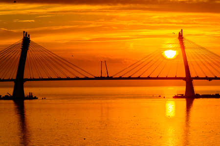 Bridge on the Sunset over the sea in Russiaの写真素材