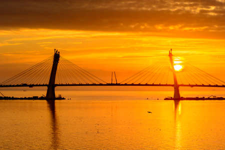 Bridge on the Sunset over the sea in Russiaの写真素材