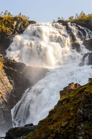 Kjosfossen, incredible waterfall of Norwayの写真素材