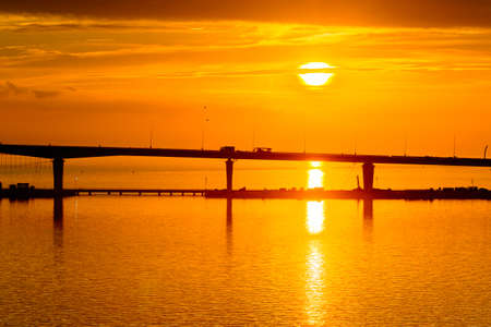 Bridge on the Sunset over the sea in Russiaの写真素材