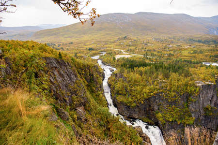Voringfossen, the 83rd highest waterfall in Norwayの写真素材