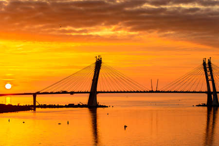 Bridge on the Sunset over the sea in Russiaの写真素材