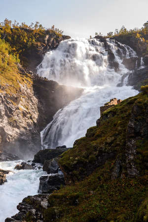 Kjosfossen, incredible waterfall of Norwayの写真素材