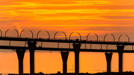 Bridge on the Sunset over the sea in Russiaの写真素材