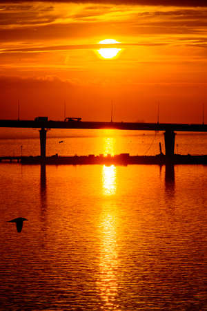 Bridge on the Sunset over the sea in Russiaの写真素材
