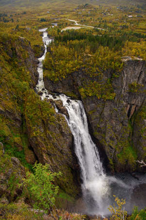 Voringfossen, the 83rd highest waterfall in Norwayの写真素材