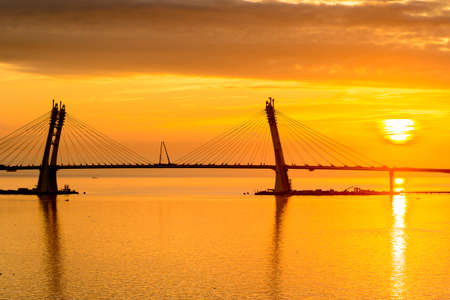 Bridge on the Sunset over the sea in Russiaの写真素材