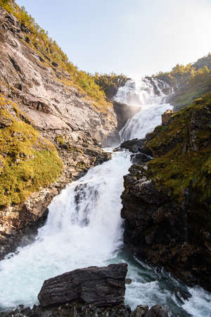 Kjosfossen, incredible waterfall of Norwayの写真素材