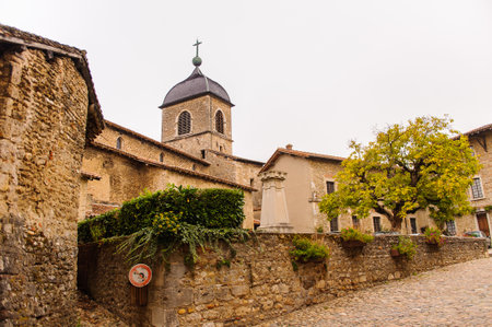 Church of Perouges, France, a medieval walled town, a popular touristic attraction.の写真素材
