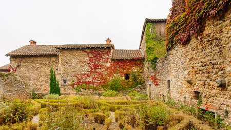 Stone house of Perouges, France, a medieval walled town, a popular touristic attraction.の写真素材