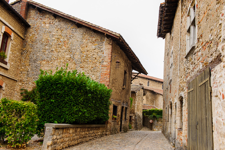Street of Perouges, France, a medieval walled town, a popular touristic attraction.のeditorial素材