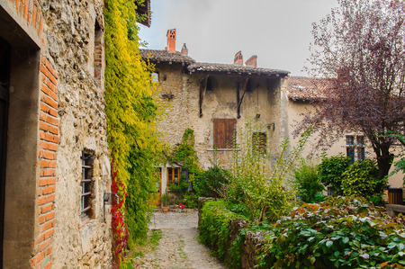 Architecture of Perouges, France, a medieval walled town, a popular touristic attraction.のeditorial素材