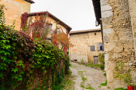 Perouges, France, a medieval walled town, a popular touristic attraction.のeditorial素材