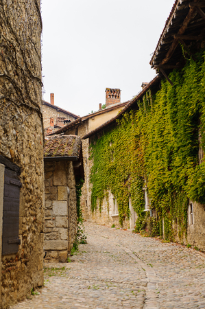 Perouges, France, a medieval walled town, a popular touristic attraction.の写真素材