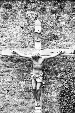 Jesus Christ statue, Le Mont Saint-Michel, an island commune in Normandy, France.の写真素材