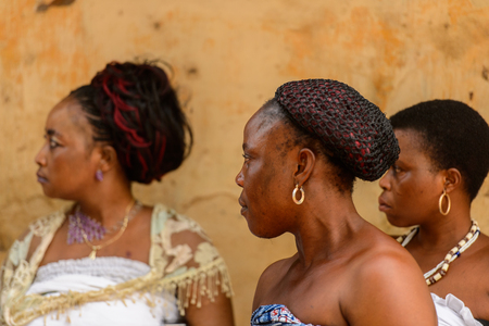 OUIDAH, BENIN - Jan 10, 2017: Unidentified Beninese women wear necklace and earings at the voodoo festival, which is anually celebrated on January, 10th.のeditorial素材
