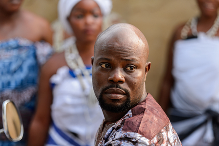 OUIDAH, BENIN - Jan 10, 2017: Unidentified Beninese bald man with beard at the voodoo festival, which is anually celebrated on January, 10th.のeditorial素材