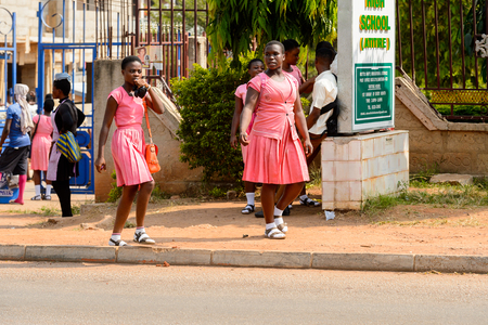 CENTRAL REGION, GHANA - Jan 17, 2017: Unidentified Ghanaian pupils in school uniform in local village. Children of Ghana suffer of poverty due to the bad economyのeditorial素材