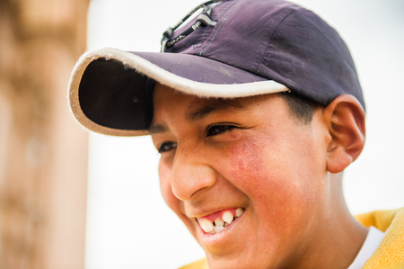 PERU - NOVEMBER 7, 2010: Portriat of an unidentified Peruvian boy in Peru, Nov 7, 2010. Over 50 per cent of people in Peru live below the the poverty line.のeditorial素材