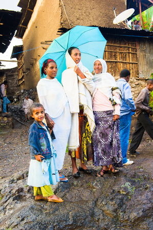 LALIBELA, ETHIOPIA - SEP 27, 2011:  Unidentified Ethiopian religious people after the Meskel festival in Ehtiopia, Sep 27, 2011. Meskel commemorates the finding of the True Crossのeditorial素材