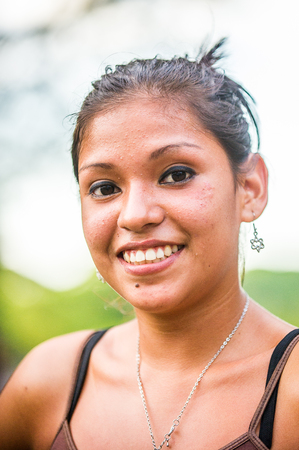 MANAGUA, NICARAGUA - JAN 6, 2012: Unidentified Nicaraguan beautiful girl portrait. 69% of Nicaranguan people belong to the Mestizo ethnic groupのeditorial素材