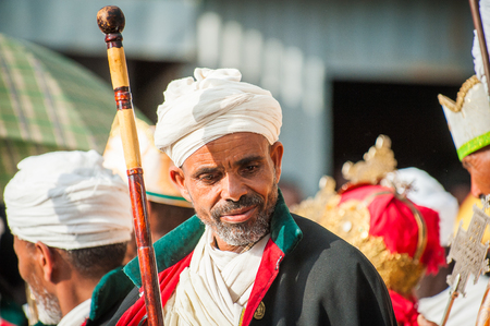 LALIBELA, ETHIOPIA - SEP 27, 2011:  Unidentified Ethiopian religious man during  the Meskel festival...