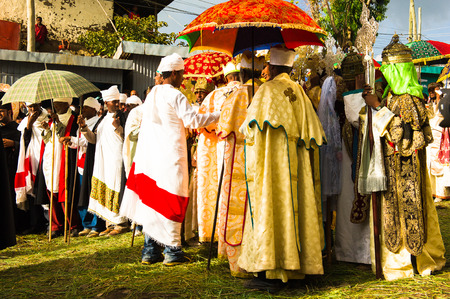 LALIBELA, ETHIOPIA - SEP 27, 2011:  Unidentified Ethiopian people during the Meskel festival in Ehtiopia, Sep 27, 2011. Meskel commemorates the finding of the True Crossのeditorial素材