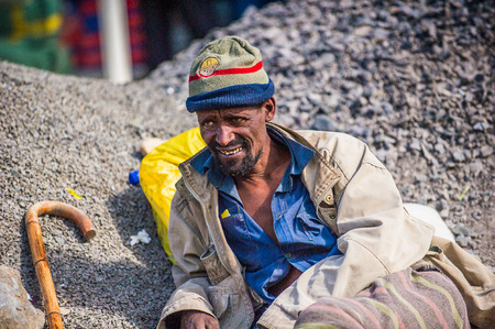 OMO, ETHIOPIA - SEPTEMBER 21, 2011: Unidentified Ethiopian man in the street. People in Ethiopia suffer of poverty due to the unstable situationのeditorial素材